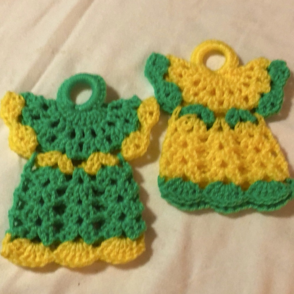Hand Crochet Pair of Angel Potholders.